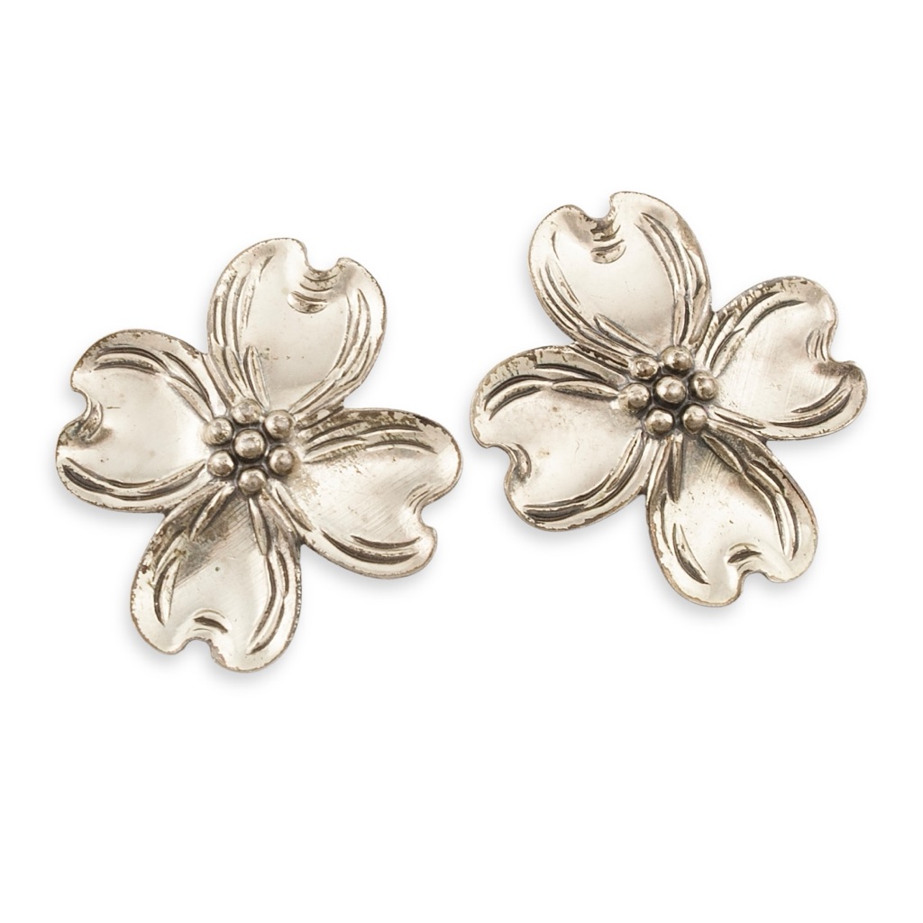 Vintage Sterling Silver Dogwood Flower Stud Earrings By Beau